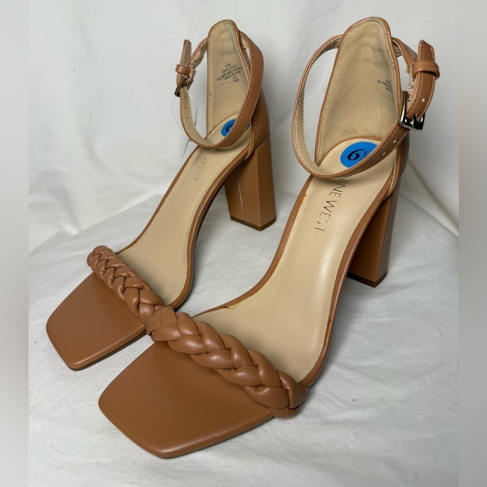 Nine West Allha 3 Braided Strap Chunky Heels in Macaroon Tan 6.5 - Picture 6 of 13